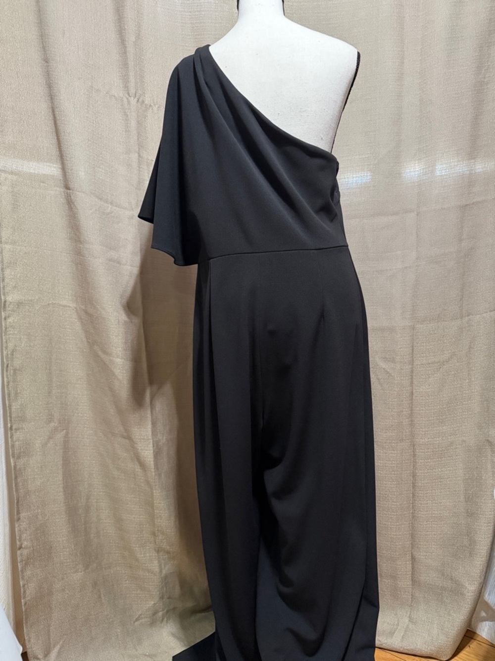 Adrianna Papell Black One-Shoulder Draped Jumper Pants / Formal Sz 14 - Picture 4 of 8